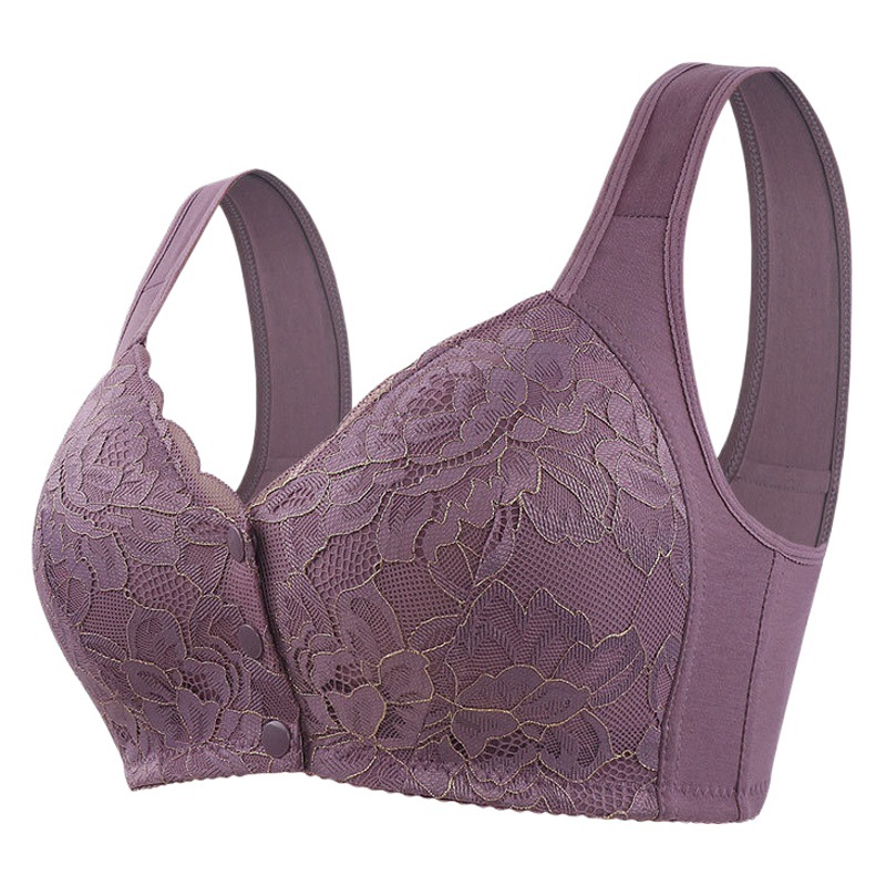 Ropa interior de mediana edad y ancianos nuevo encaje más tamaño esponja Copa hebilla frontal sujetador de chaleco inalámbrico para mujer