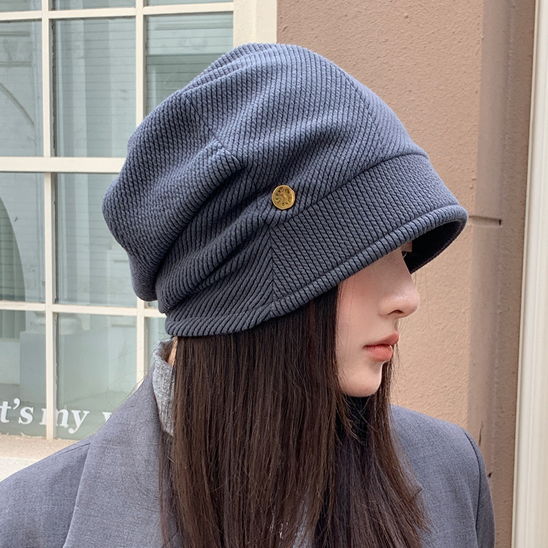 秋冬复古韩版冷帽大头围显脸小包头帽休闲百搭帽子女款保暖堆堆帽|undefined