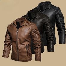 WISH亚马逊秋冬皮衣欧美夹克男式跨境复古立领皮夹克机车做旧爆品
