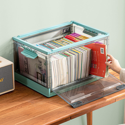 Transparent folding storage box large double-door student dormitory book storage box household clothes quilt storage box