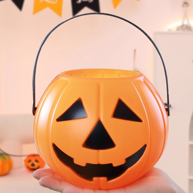 Lámpara de calabaza de Halloween barril de dulces portátil para niños canas de azúcar decoración de jardín de infantes accesorios linterna luminosa