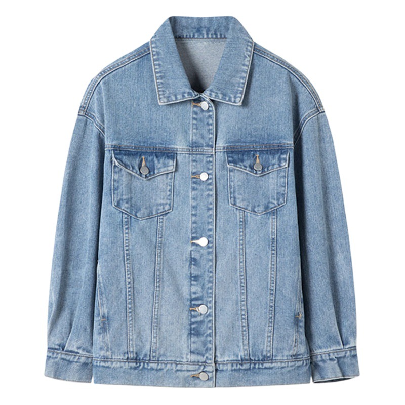 Slim American Retro Denim Jacket Women's Water Style Washed Denim Loose Casual Long-Sleeved Versatile Top Long Ins