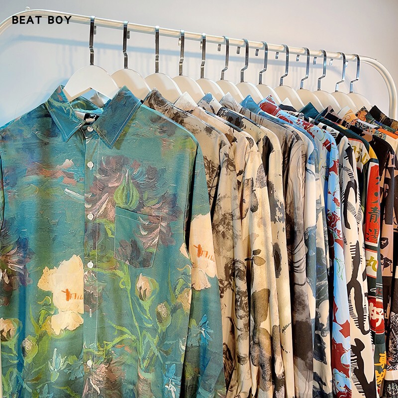 vintage vintage oil painting printed long-sleeved shirt for boys and girls American retro high-end niche fashion performance jacket