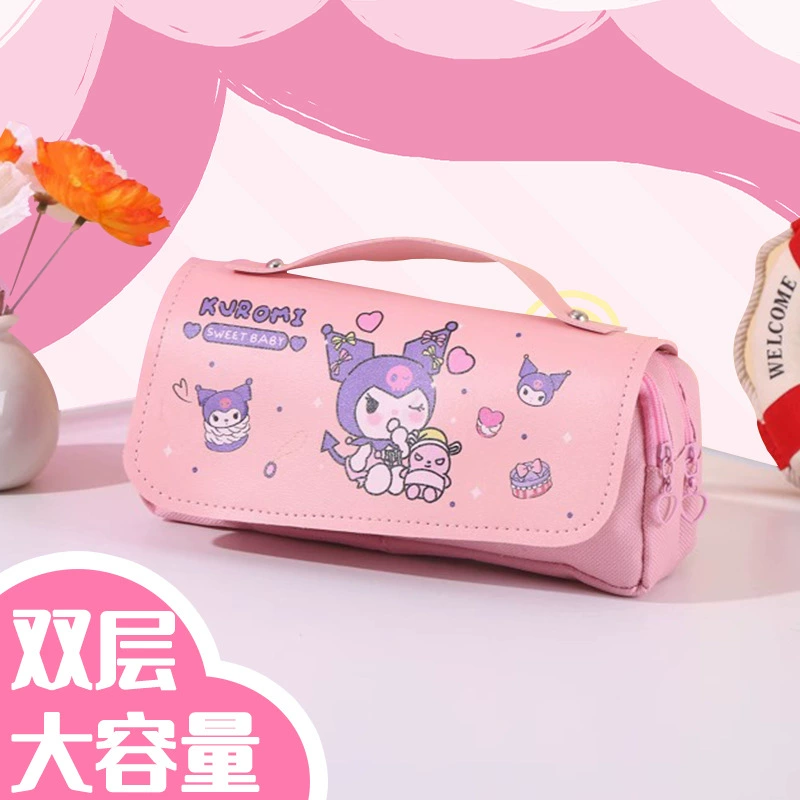 Sanrio, высококачественный вместительный двойной карманный пенал для школьников, антистресс
