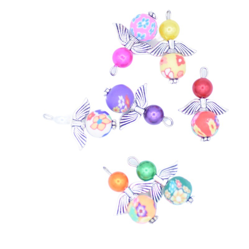 Handmade small pendant soft pottery wings Pearl angel pendant jewelry accessories wholesale 5 per pack foreign trade hot sale