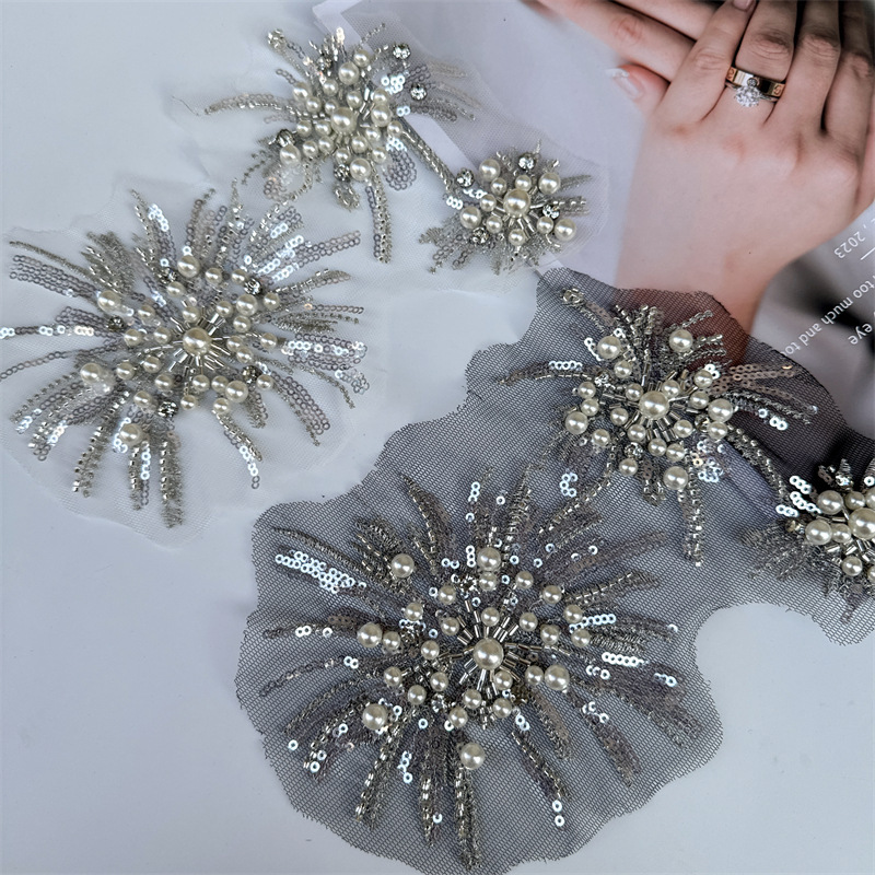 Three-Dimensional Flower Sequin Beads Embroider Lace Cloth Patch Stage Dress Performance Clothing Wedding Dress Decoration Zh205