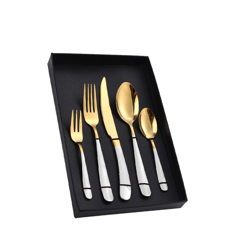 Amazon Tik Tok vajilla de acero inoxidable 4/5 piezas traje estrella diamante cuatro piezas principales caja de regalo cuchillo de comida occidental, tenedor y cuchara traje