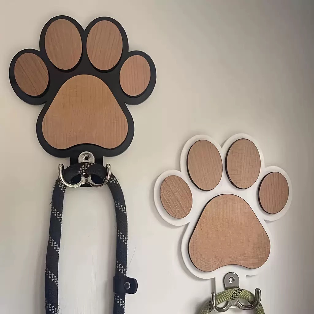 跨境热销衣服狗绳墙钩宠物店创意墙面装饰壁挂时尚木质脚爪印挂钩