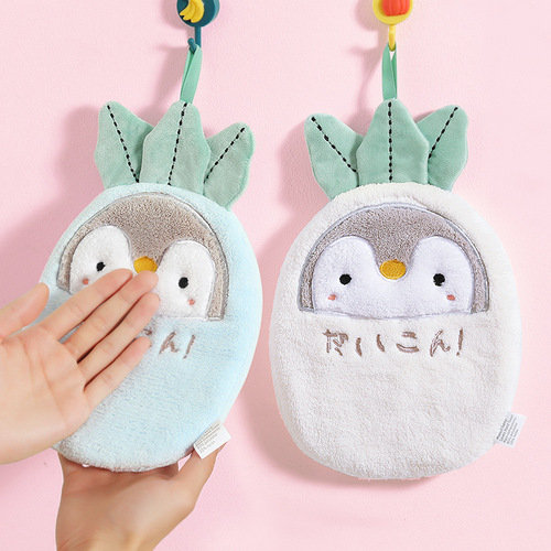 Japanese-style cartoon penguin hand towel hanging, cute double-layered thick and absorbent bathroom and kitchen hand towels