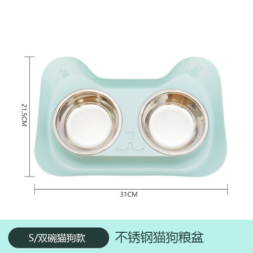 Pet Bowl Double Bowl Wholesale Cat Bowl Stainless Steel Anti-Tip Rice Bowl Pet Small Dog Dog Cat Water Bowl Supplies