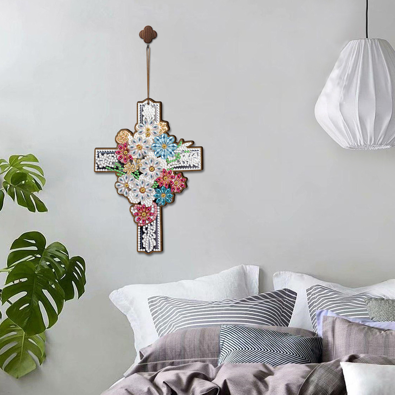 Pintura de diamante alrededor de la placa de madera DIY puntuación de perforación de madera crucifijo perforación decoración de pegatinas al por mayor