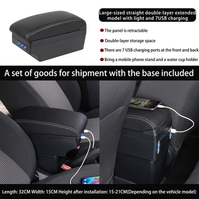 Gr Yaris Japanese Version: Armrest box - large-direct-faced-double-layer-extended-and-wide-band-light-7usb-charging-model-black-white-wire