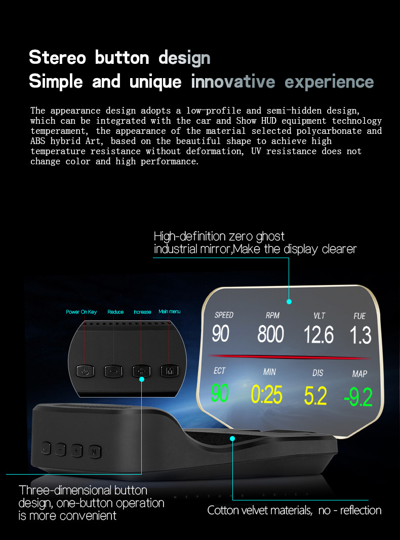 Car HUD Head-Up Display GPS Overspeed Alarm Mileage Statistics Head-Up Display High-Definition Multifunctional Instrument
