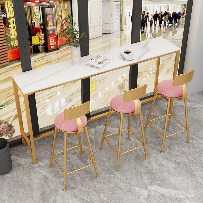 Light Luxury Marble Bar Table Home Living Room Balcony Simple Long Table Wall-side Milk Tea Shop High Table and Chair Combination