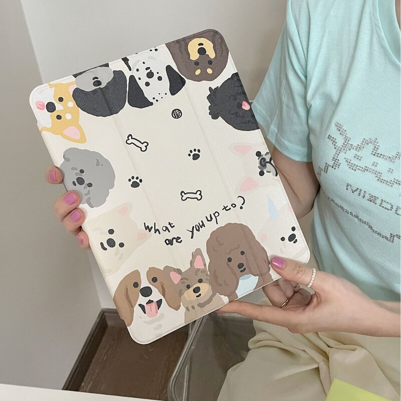 Cute cartoon dog for ipadPro11 inch Apple tablet protective case creative three-fold transparent back cover mini6
