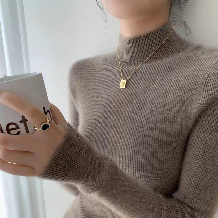 First-Line Ready-To-Wear Half Turtleneck Cashmere Knitwear for Women Pure Color Cashmere Slim Slim Thin Knitted Knitwear Base Knitwear