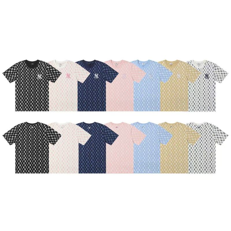 25 Korean Trend Mlb Short-Sleeved Spring and Summer New Retro Presbyopic Full-Body Letter Printed Round Neck Casual Men and Women Couple T-Shirt