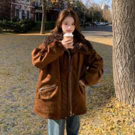 韩版羊羔毛大翻领中长款羽绒服女2025冬季新款保暖气质减龄外套