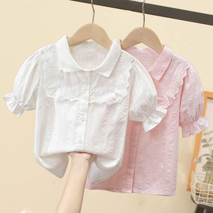 Girls' Shirt Girls' T-shirt Princess Style Short-sleeved Top Children's Cotton Shirt Loose Shirt Summer Thin