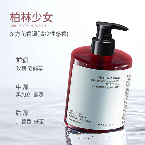 Baizhentang Niacinamide Fragrance Shower Gel 500ml Large Capacity Fresh Perfume Shower Gel Manufacturer Wholesale