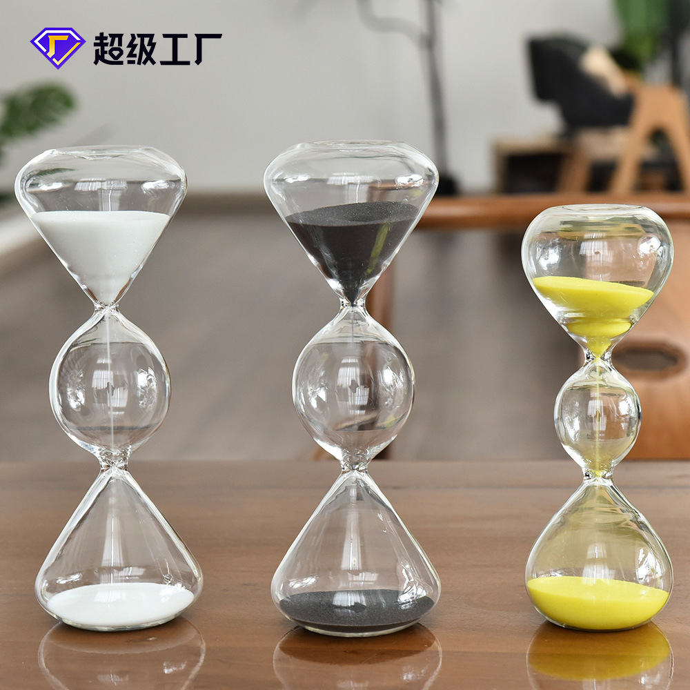 Reloj de Arena de Vidrio Esférico de Tres Capas a Rayas con Temporizador para Decoración del Hogar