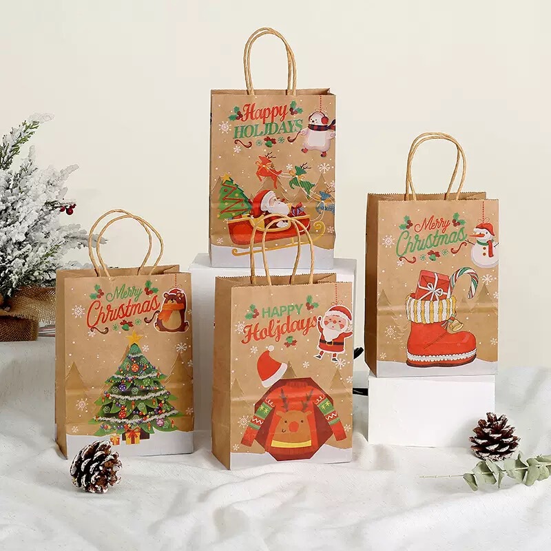 クリスマスクラフト紙袋ハンドバッグナチュラルペーパーバッグクリスマスイブギフト包装袋ギフトバッグユニバーサルハンドバッグ|undefined