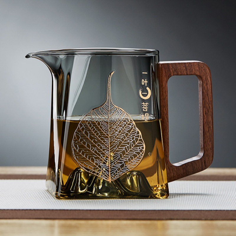 木柄高硼硅玻璃公道杯创意方底观山造型分茶器大容量功夫茶具茶杯