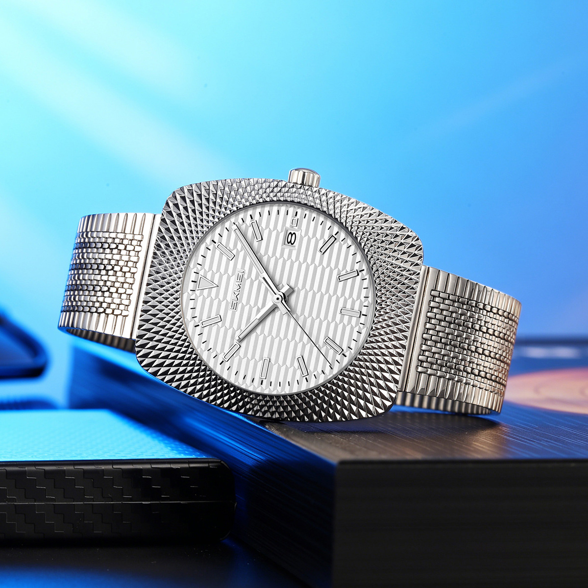 Momento de acero inoxidable reloj de cuarzo 30 metros calendario impermeable relojes de hombre comercio exterior regalos al por mayor personalizados