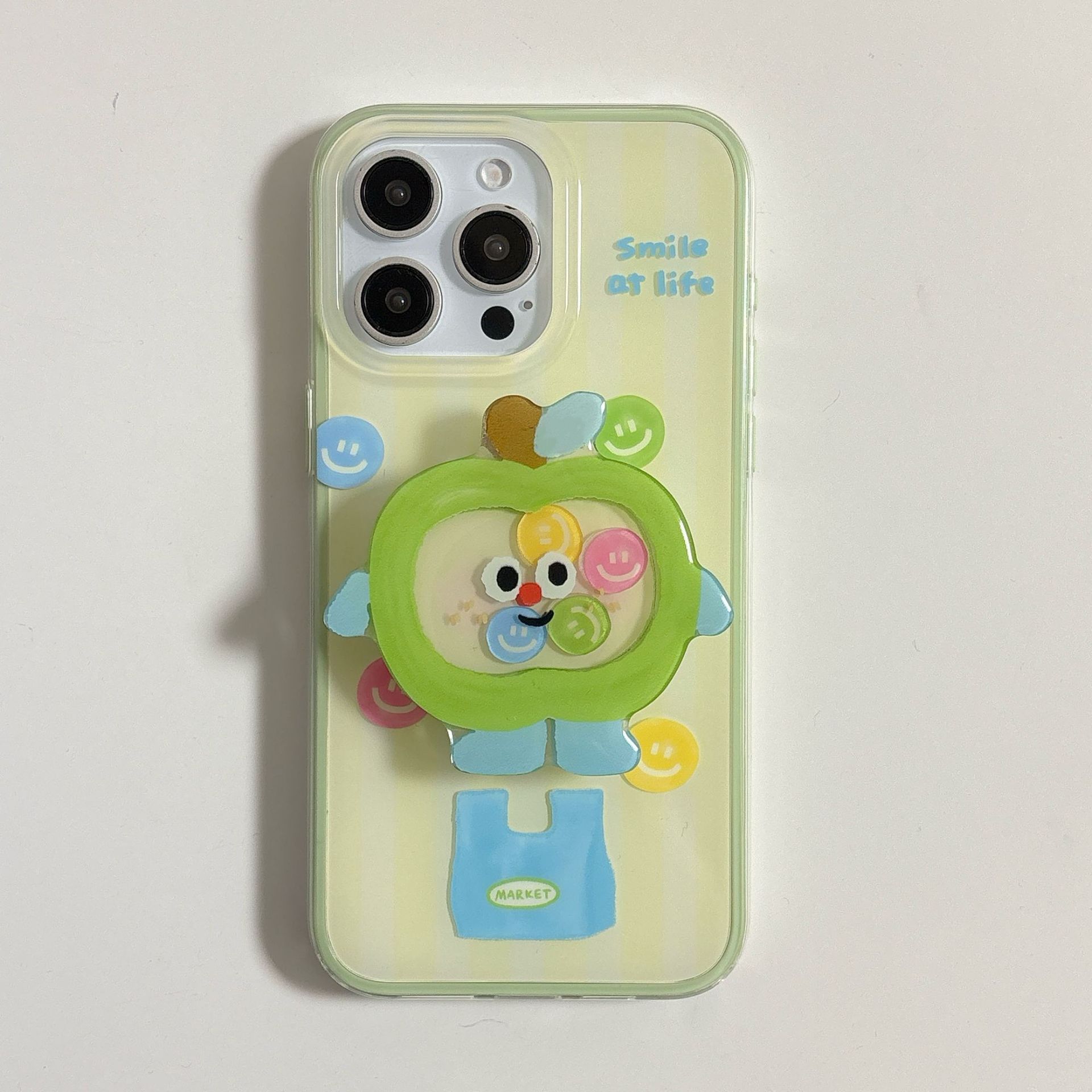 Verano dopamina cara sonriente verde manzana para iPhone 15Pro funda para teléfono móvil 16ProMax fresco 14/13