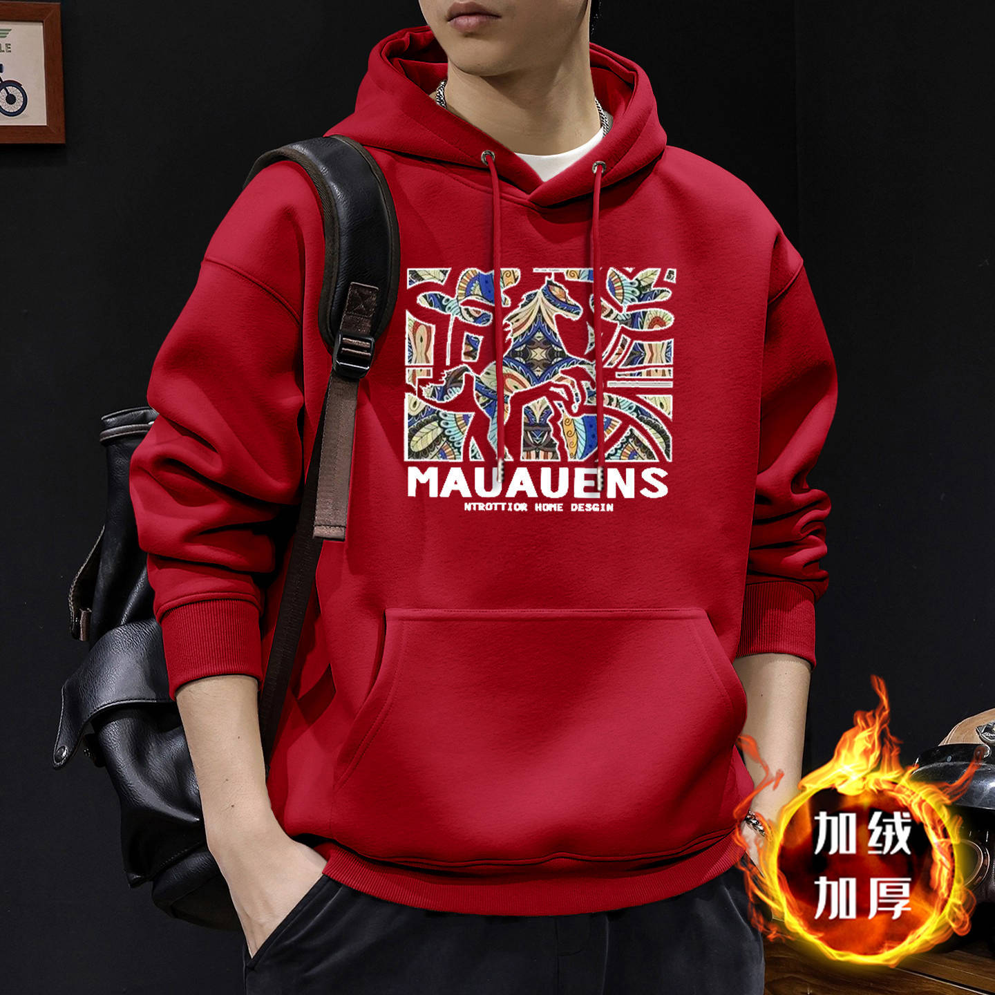 Gran chaqueta roja con capuzas más vello - 2618