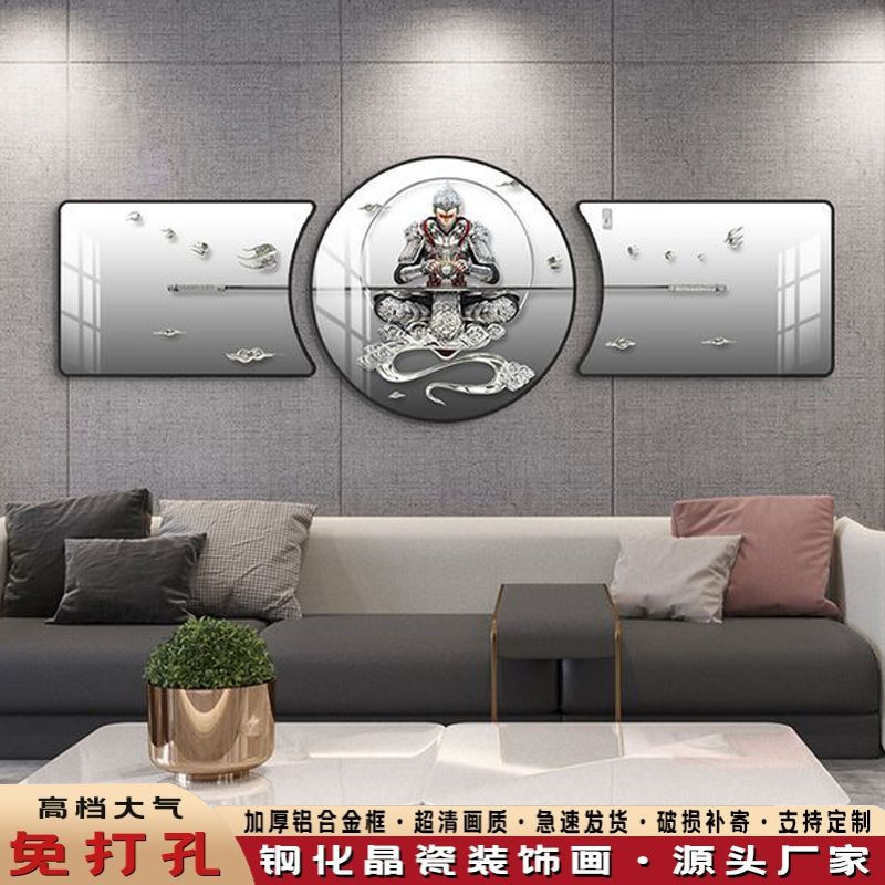 斗战胜佛装饰画齐天大圣客厅沙发背景墙挂画孙悟空轻奢大气三联画