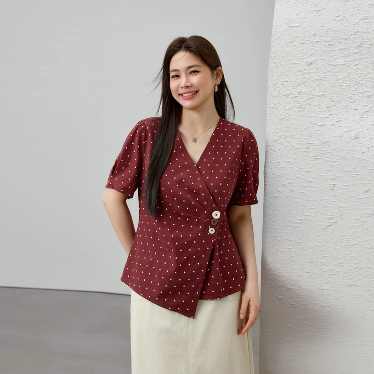 Винтажная шикарная универсальная рубашка в гонконгском стиле с v-образным вырезом для женщин больших размеров, летняя новая модель 2025 года