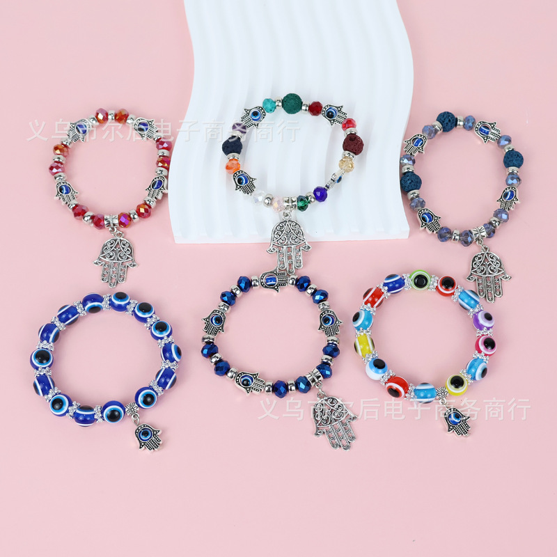 Cross-border Turkish evil eye bracelet Hamsa blue beaded charm stretch bracelet Fatima hand Cross-border Turkish evil eye bracelet Hamsa blue beaded charm stretch bracelet Fatima hand