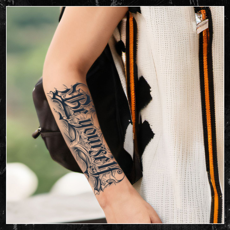 Adhesivos de tatuajes a base de hierbas con letras para hombres, impermeables y de larga duración, sin reflejos, tatuajes semipermanentes, personajes de flores, brazos y hombros femeninos