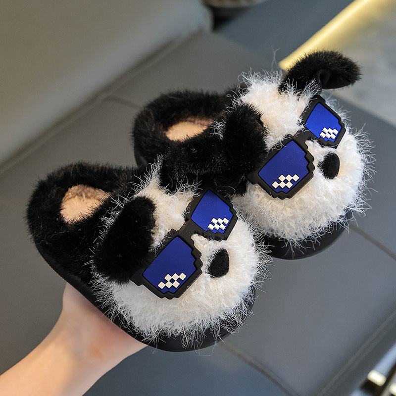 Otoño y invierno zapatillas de algodón para niños y niñas calientes y pelusa para padres e hijos, zapatos de algodón antideslizantes para cachorros