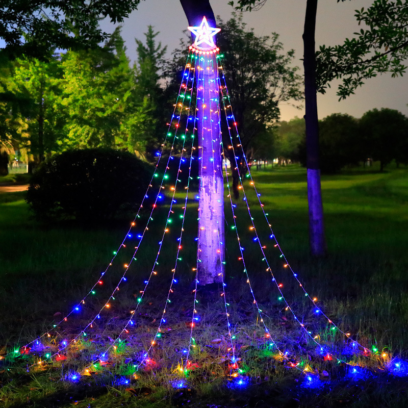 2023新品led五角星滝灯流水灯クリスマス屋外庭園装飾灯太陽エネルギー金|undefined