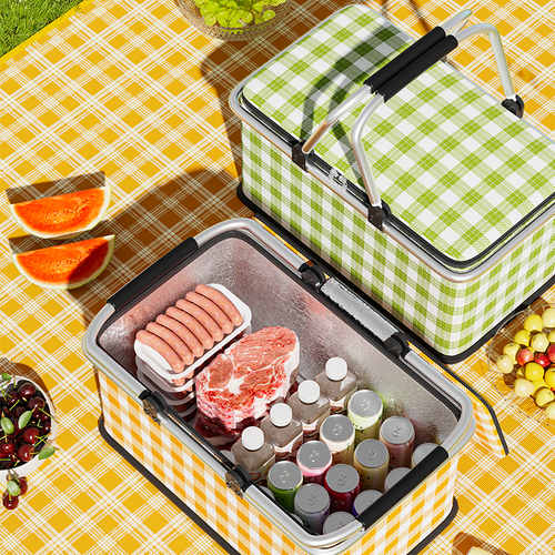 Picnic Basket Warm and Cold Insulated Storage Box, Foldable and Stackable, Thick Portable Convenient Outdoor Camping Storage Gadget