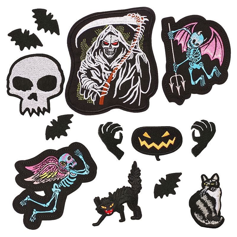 Halloween Pumpkin Cat Skull Embroidery Cloth Sticker Embroidery Adhesive Patches Sticker Direct