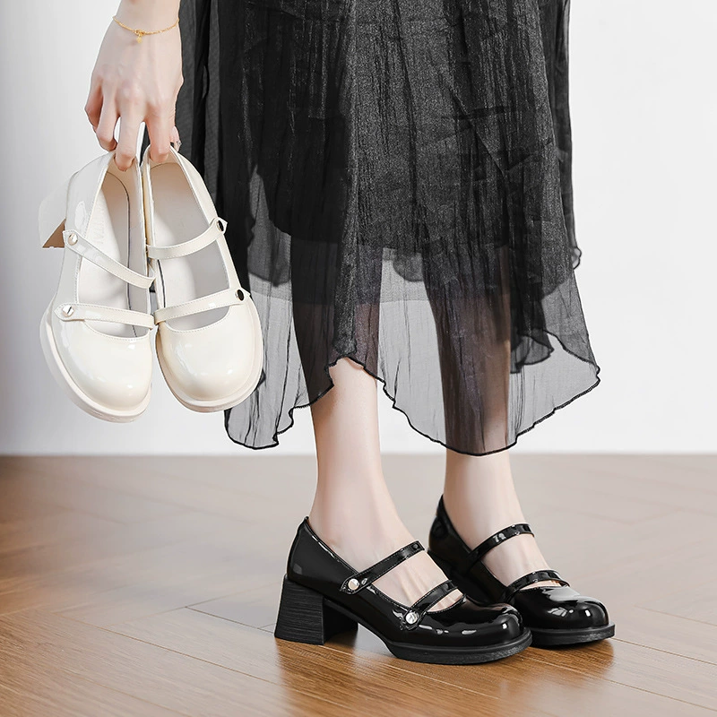 Французские туфли на высоком каблуке Мэри Джейн женские весенние и осенние новые круглые головы с толстыми каблуками туфли ретро мелкие кожаные туфли женские