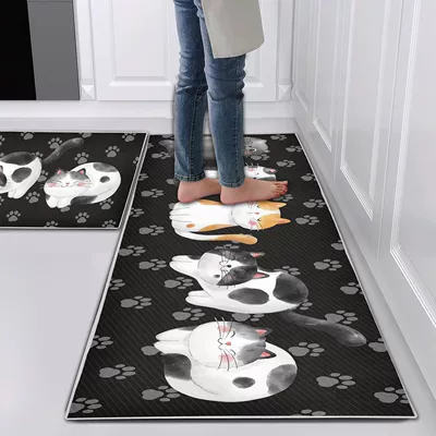 kitchen floor mat two-piece set | Avtomobil döşəmə paspasları - 26720ymxcft-19-4060cmcrystal-velvet-with-dot-plastic-backing