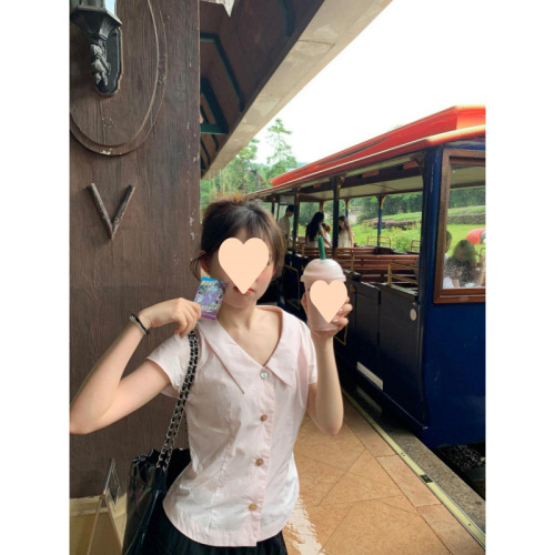 Sweet and Cute Women's College Style Short Sleeve Shirt 2025 Summer Fresh and Youthful Slimming Top Underclothing