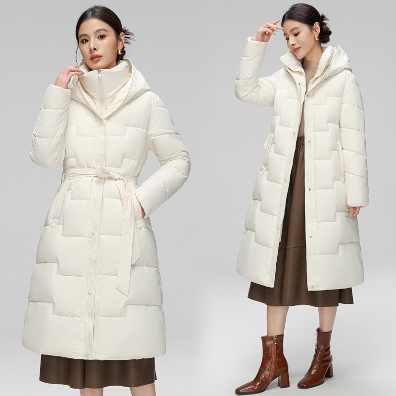 Ropa de algodón mediano y largo para mujeres 2025 cintura delgada encapuchada de invierno nueva moda versátil abrigo de algodón caliente coreano