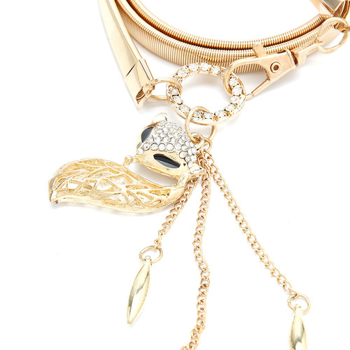 Korean style trendy small fragrant metal elastic fox fish pendant with dress decorative waist chain women's thin belt