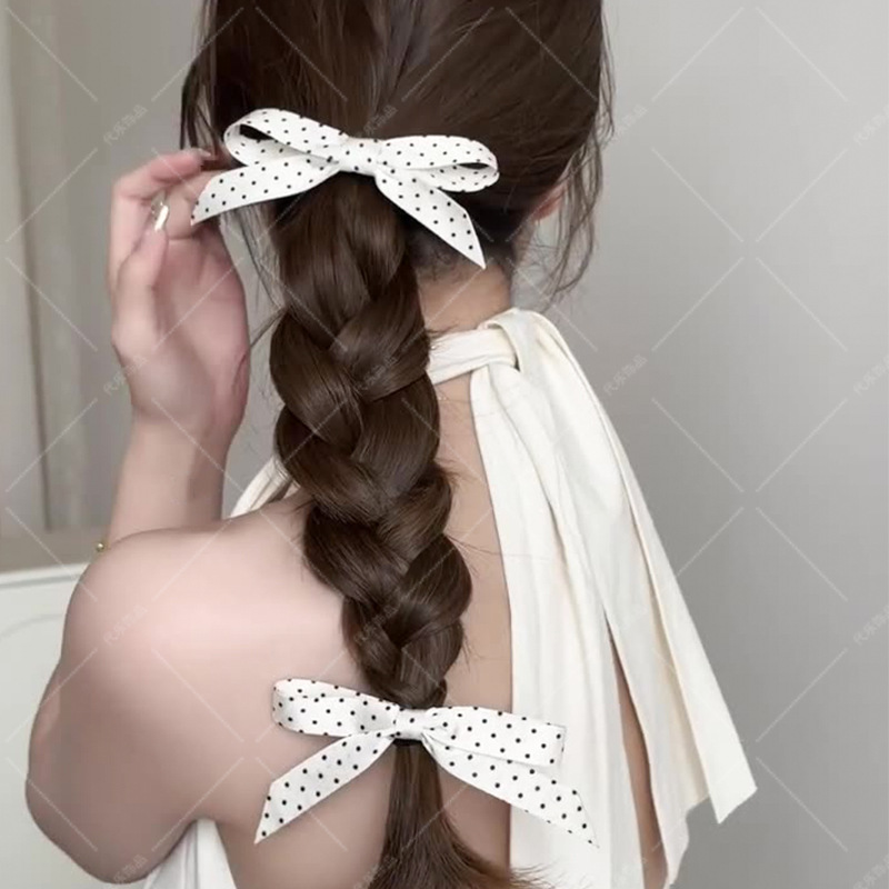 Presilha de cabelo com laço de bolinhas estilo coreano para mulher_voghion.com