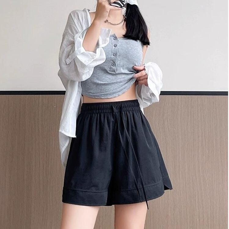 Sports Yamamoto Shorts for Women, Summer Casual 2025 New High-Waisted Loose Ice Silk Wide-Leg Knee-Length Shorts