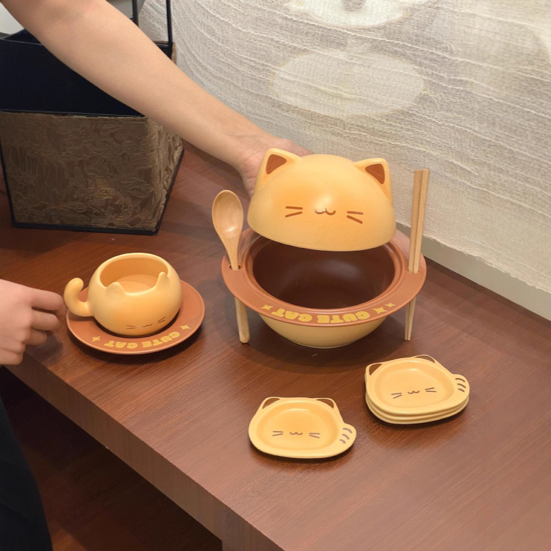 创意卡通烤面包小猫系列泡面碗系列面包杯碟餐具套装家用送礼|undefined