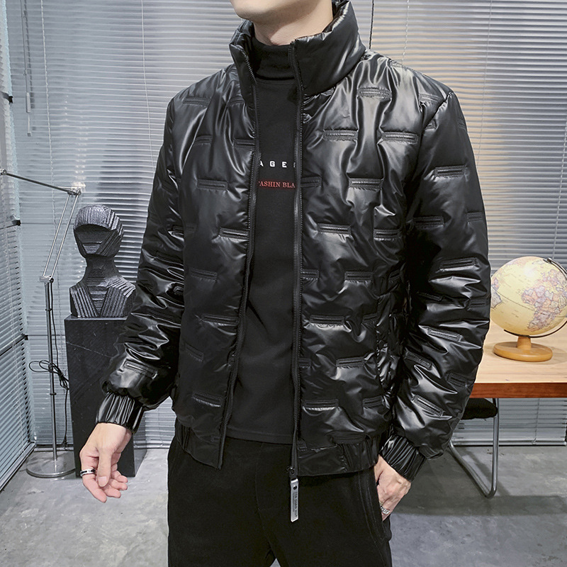 2022 ropa de algodón acolchado de los hombres collar de pie guapo superficie brillante color sólido moda juvenil invierno cálido ropa de algodón acolchado abrigo de moda