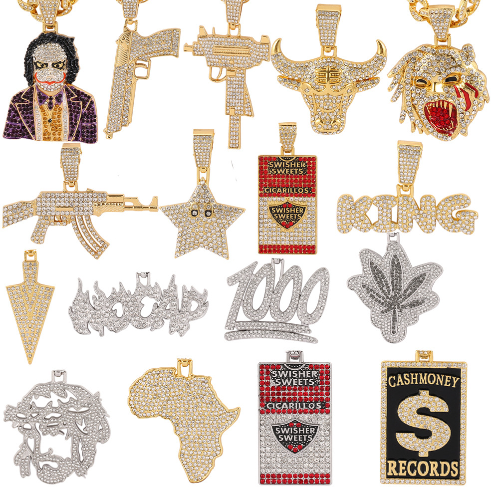 European and American hipster gun model Cuban necklace men's hip-hop niche fashion pendant DIY non-fading necklace batch