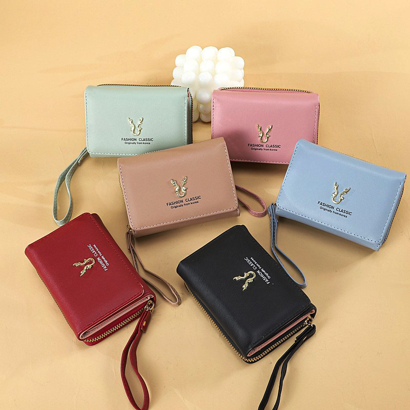 New Women's Purse PU Leather Short Antler Purse Mini Zipper Coin Purse Cartoon Three-fold Buckle Card Bag New Women's Purse PU Leather Short Antler Purse Mini Zipper Coin Purse Cartoon Three-fold Buckle Card Bag