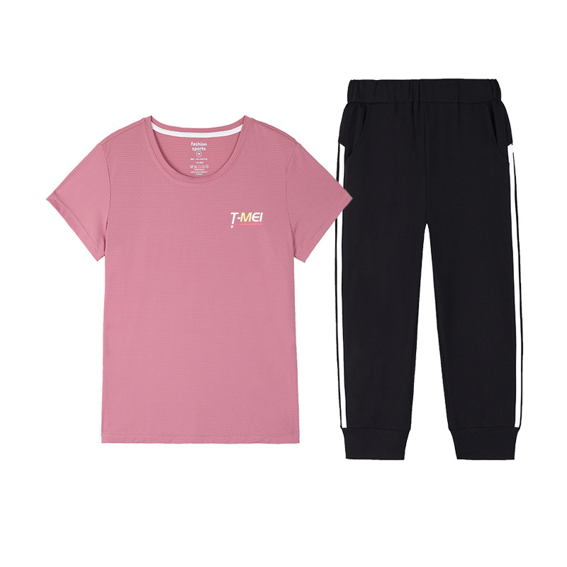 Professional Quick-drying Ice Silk Cool Casual Sports Suit Women's Summer Thin Stretch Wrinkle-resistant Breathable Short-sleeved Cropped Pants
